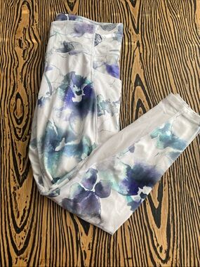 Athleta Floral Watercolor Leggings - White, Blue, Purple, Teal